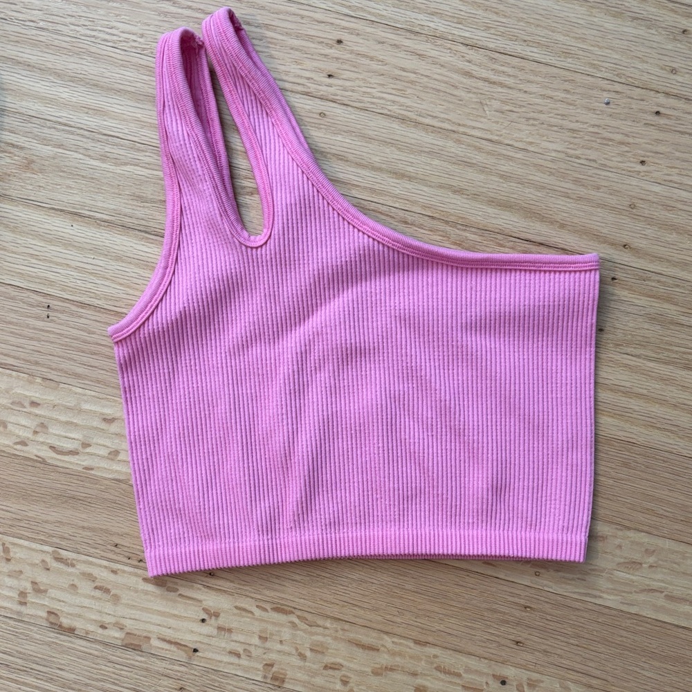 Small one shoulder crop- bubblegum pink- new